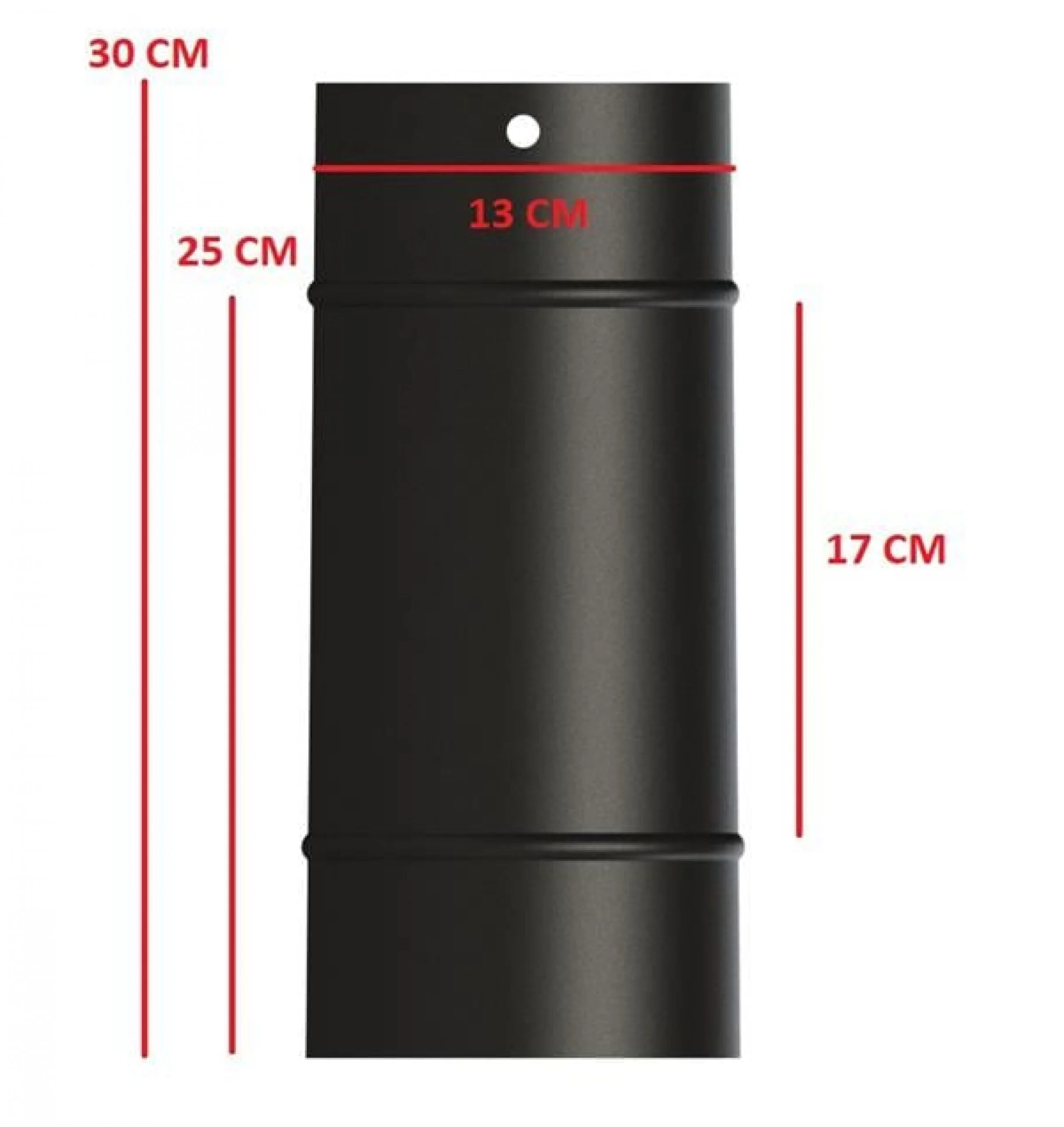 TUBO DE ESTUFA 33 / LARGO: 27 CM / DIÁMETRO: 13 CM / ESMALTE NEGRO MATE / ESTUFA DE BABA