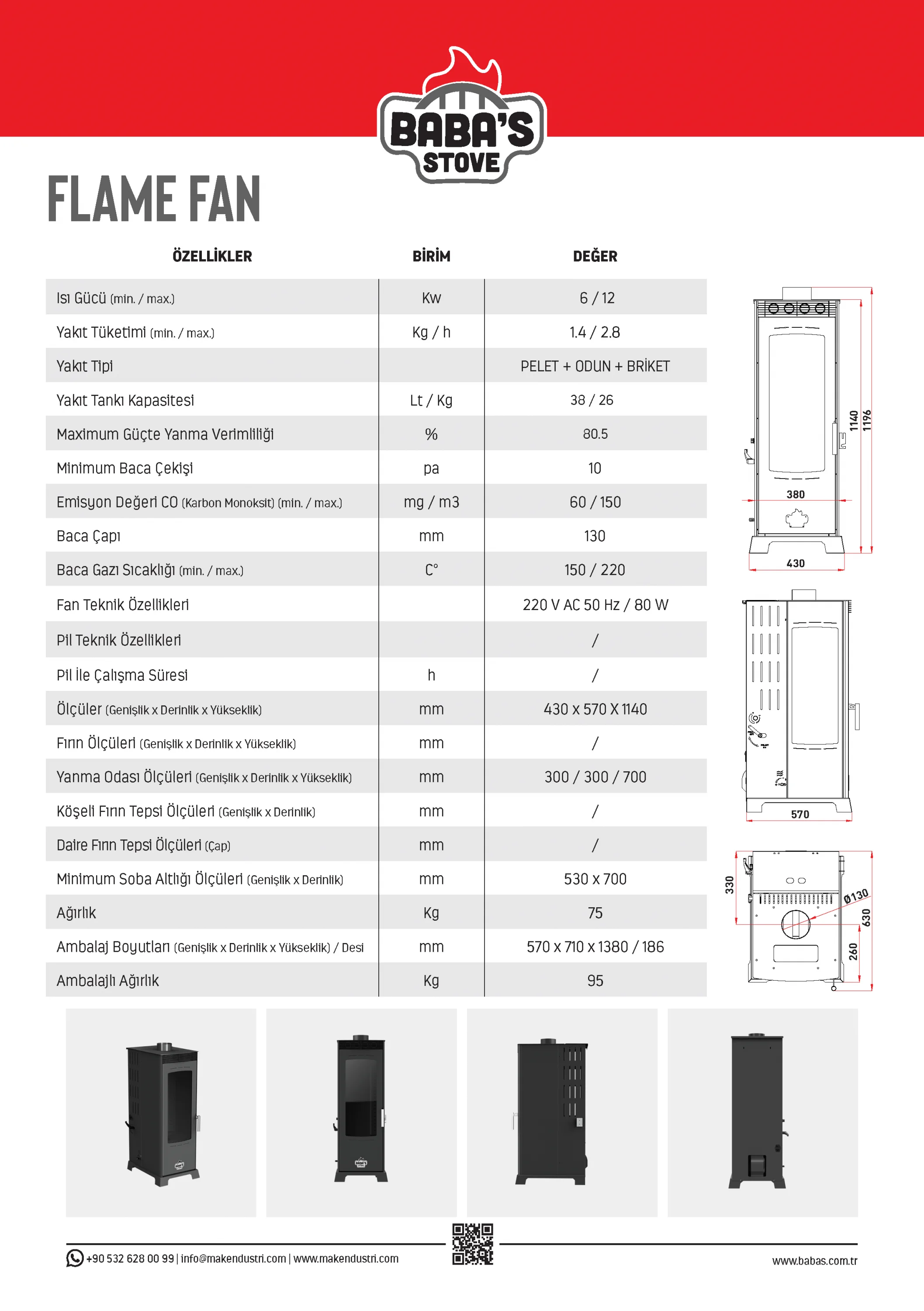 FLAME FAN 12 KW / MANUEL PELET VE ODUN SOBASI / BABA'S STOVE