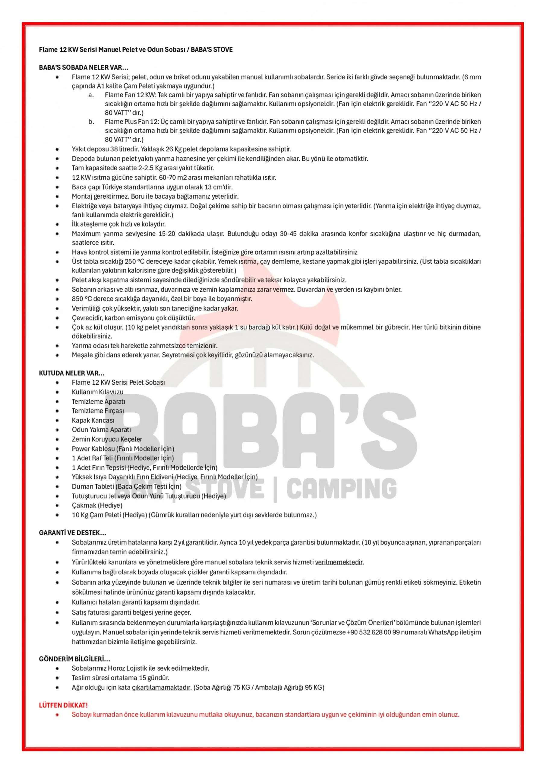 FLAME PLUS FAN 12 KW / MANUAL PELLET AND WOOD STOVE / BABA'S STOVE