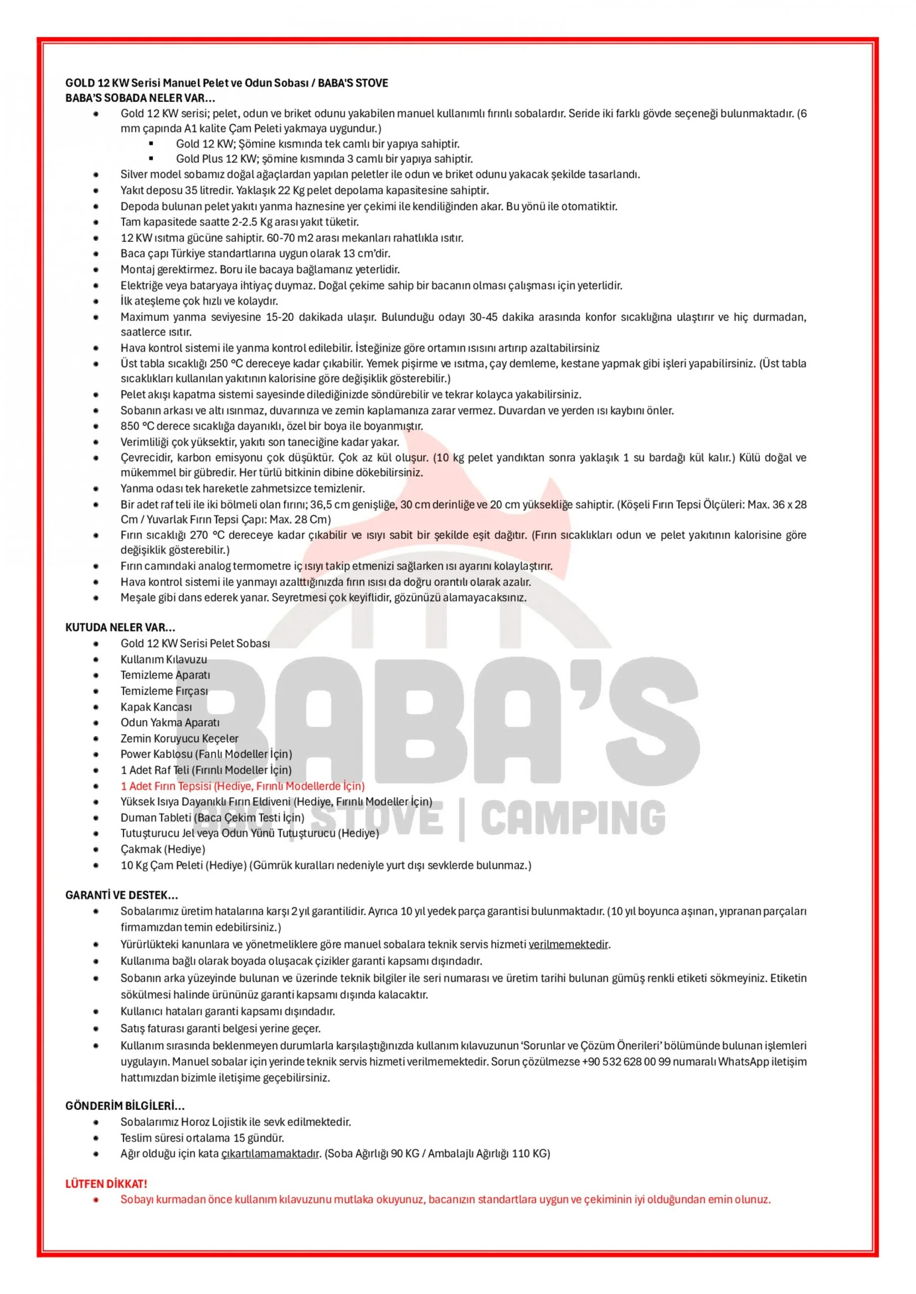 GOLD PLUS 12 KW COOKER / MANUAL PELLET AND WOOD STOVE / BABA'S STOVE