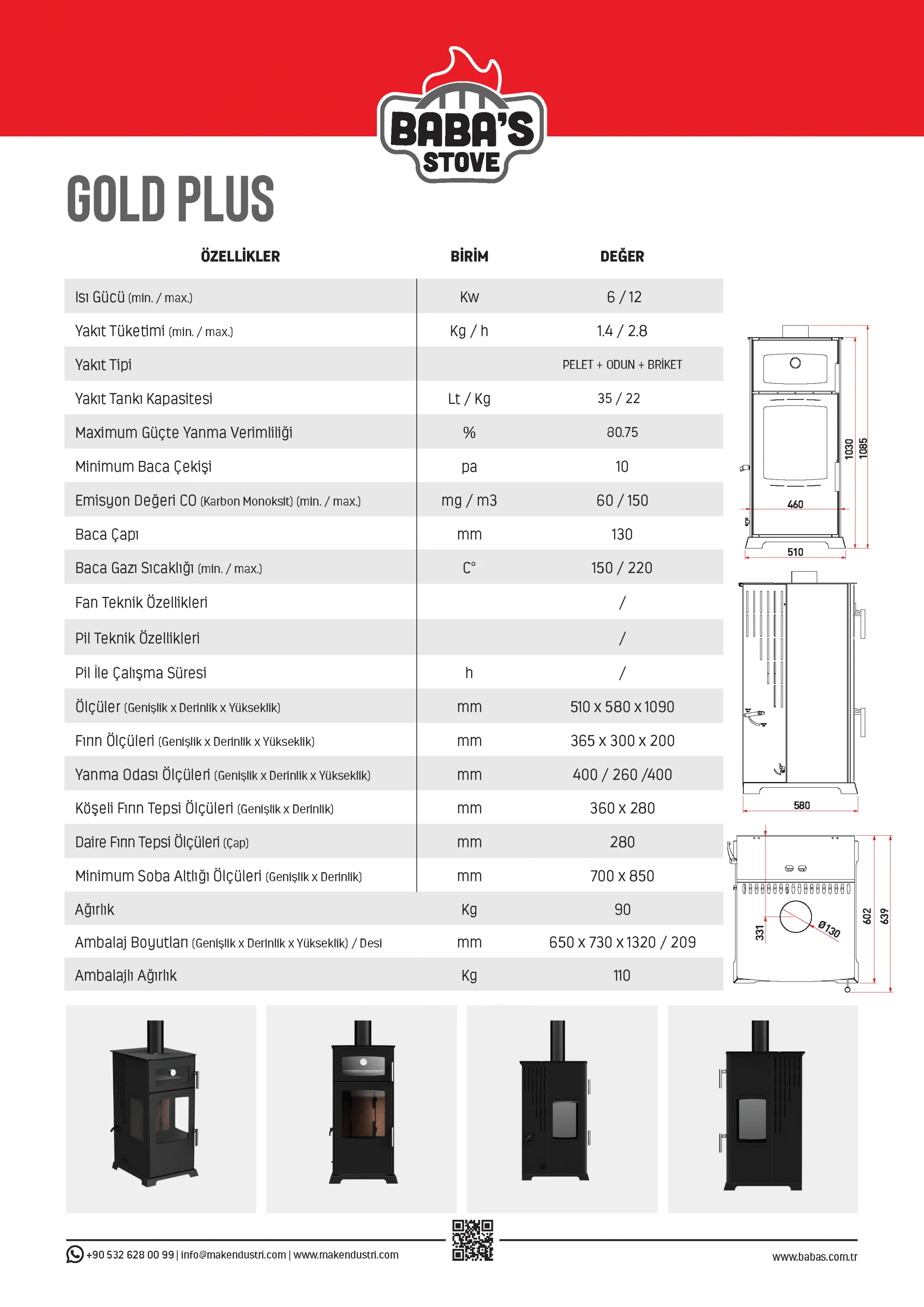 GOLD PLUS 12 KW COOKER / MANUAL PELLET AND WOOD STOVE / BABA'S STOVE