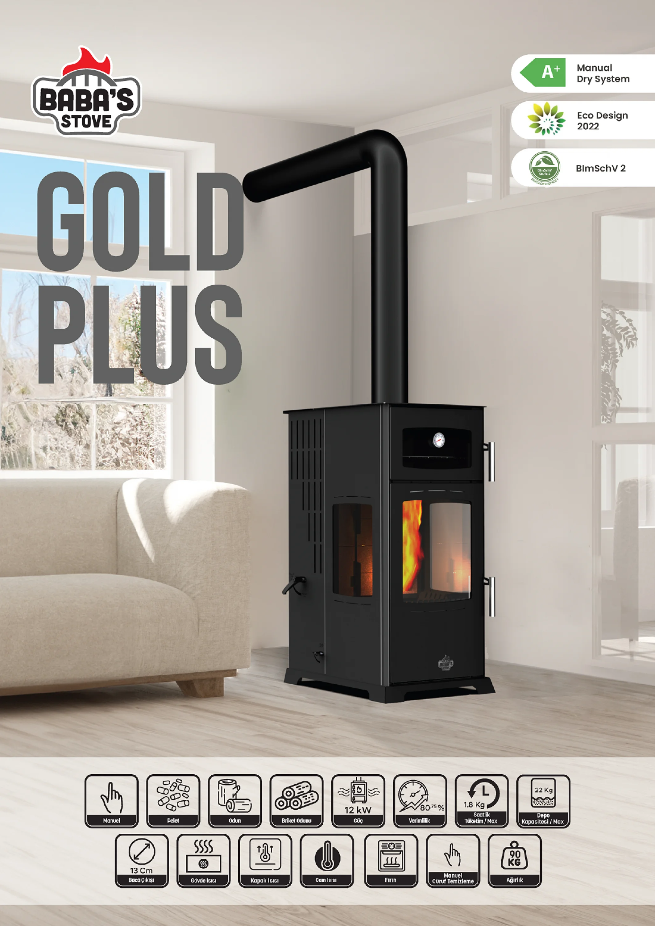 GOLD PLUS 12 KW COOKER / MANUAL PELLET AND WOOD STOVE / BABA'S STOVE
