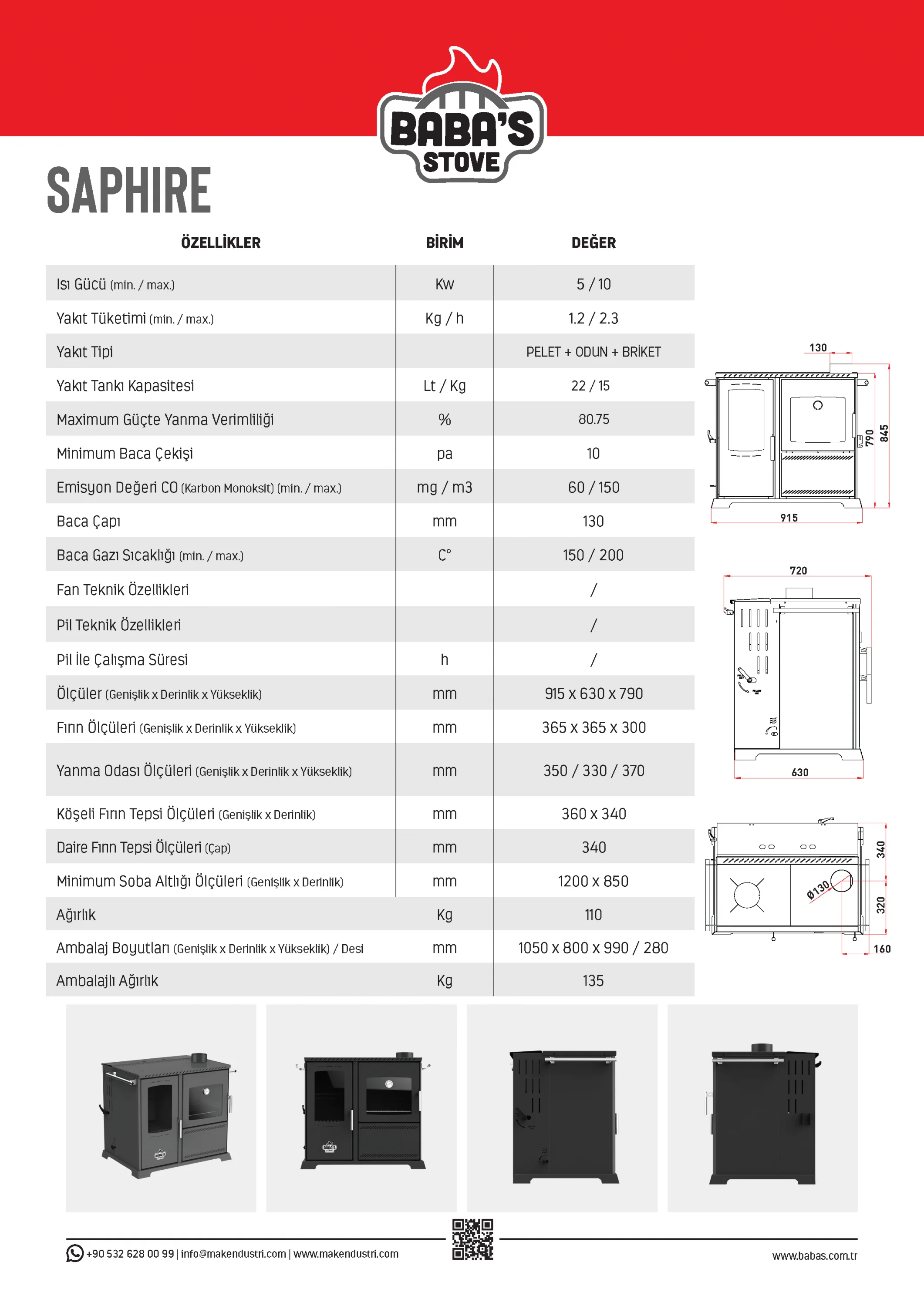 SAPHIRE 10 KW COOKER / MANUAL PELLET AND WOOD STOVE / BABA'S STOVE